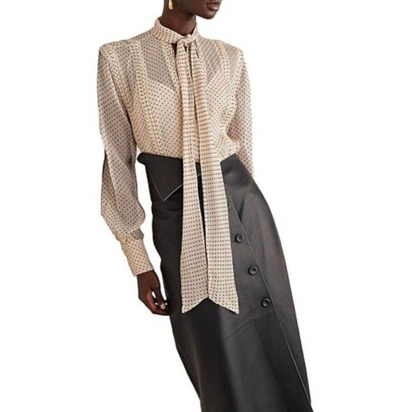 Jason Wu  Collection Polka Dot Tie Neck Long Sleeve Silk Blouse Women's Size 10 - Picture 1 of 13
